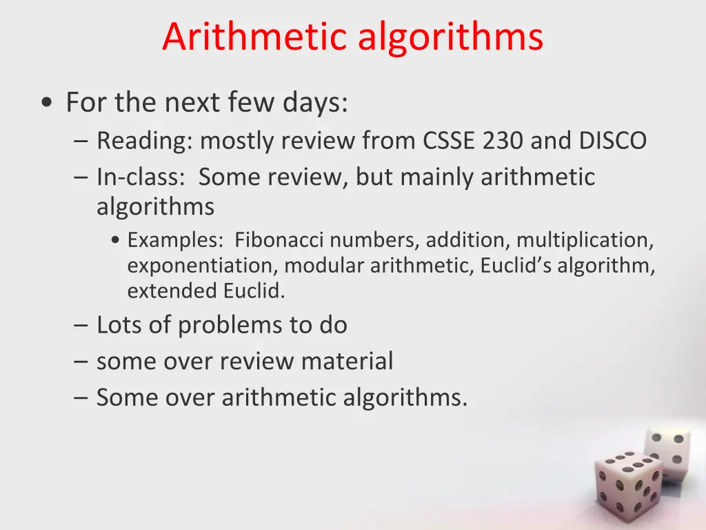 arithmetic algorithms