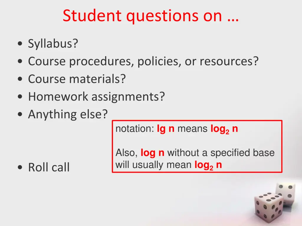 student questions on