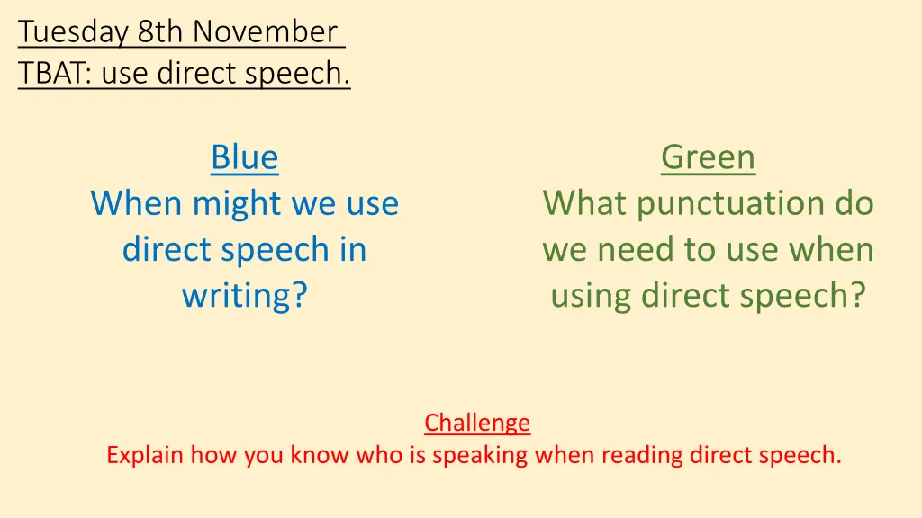 tuesday 8th november tbat use direct speech 1