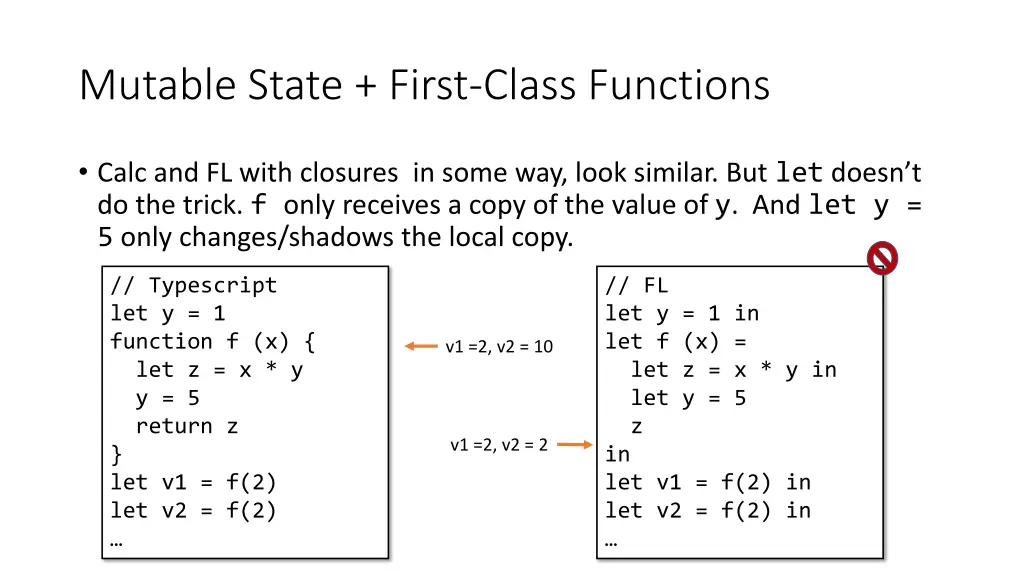 mutable state first class functions