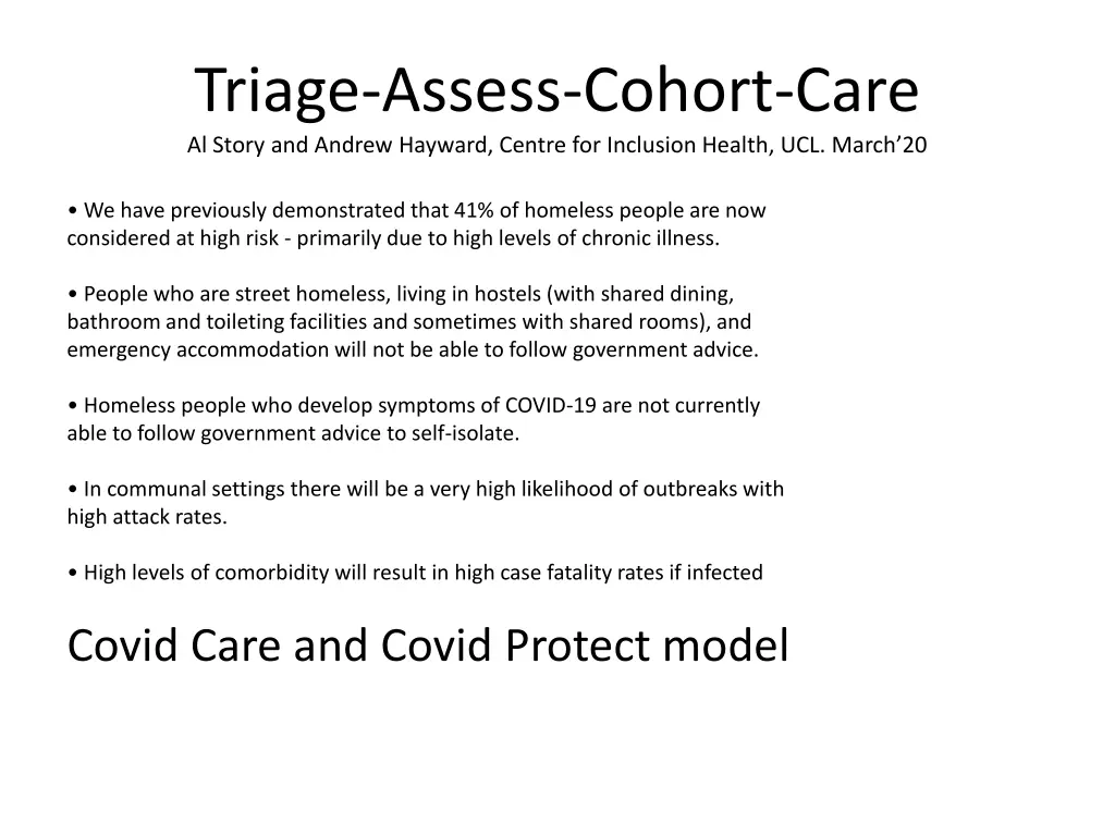 triage assess cohort care al story and andrew