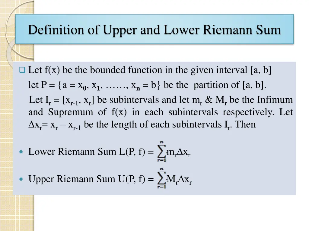 definition of upper and lower riemann sum