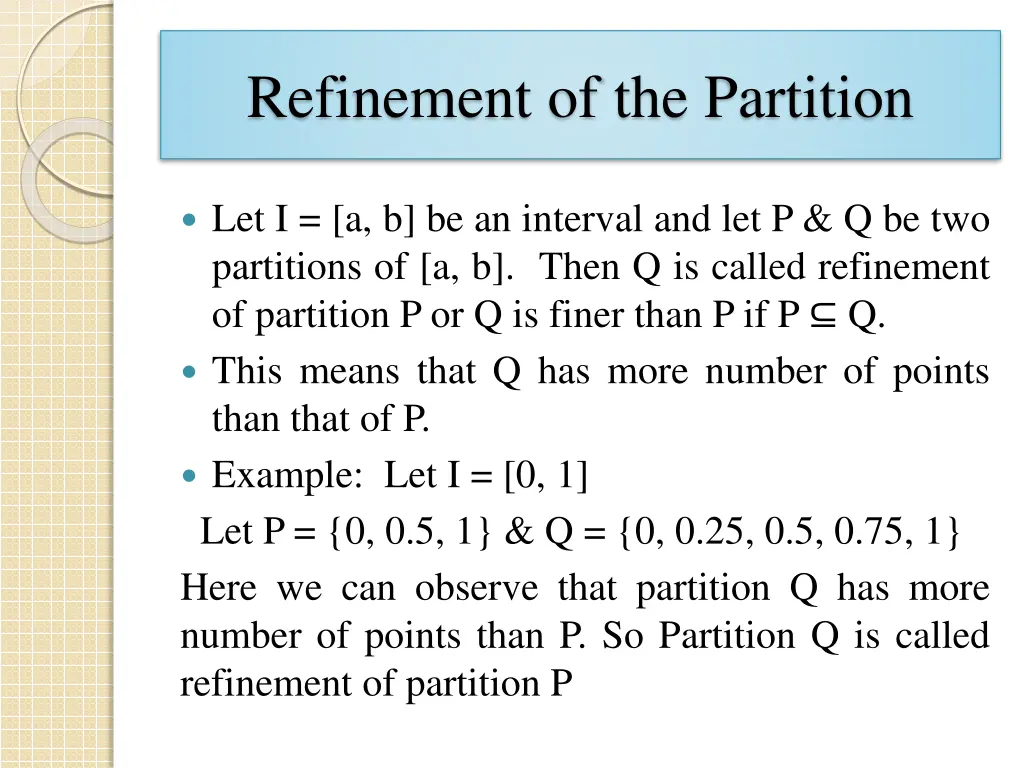 refinement of the partition