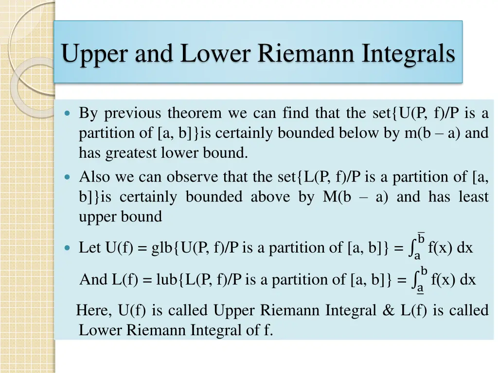 upper and lower riemann integrals