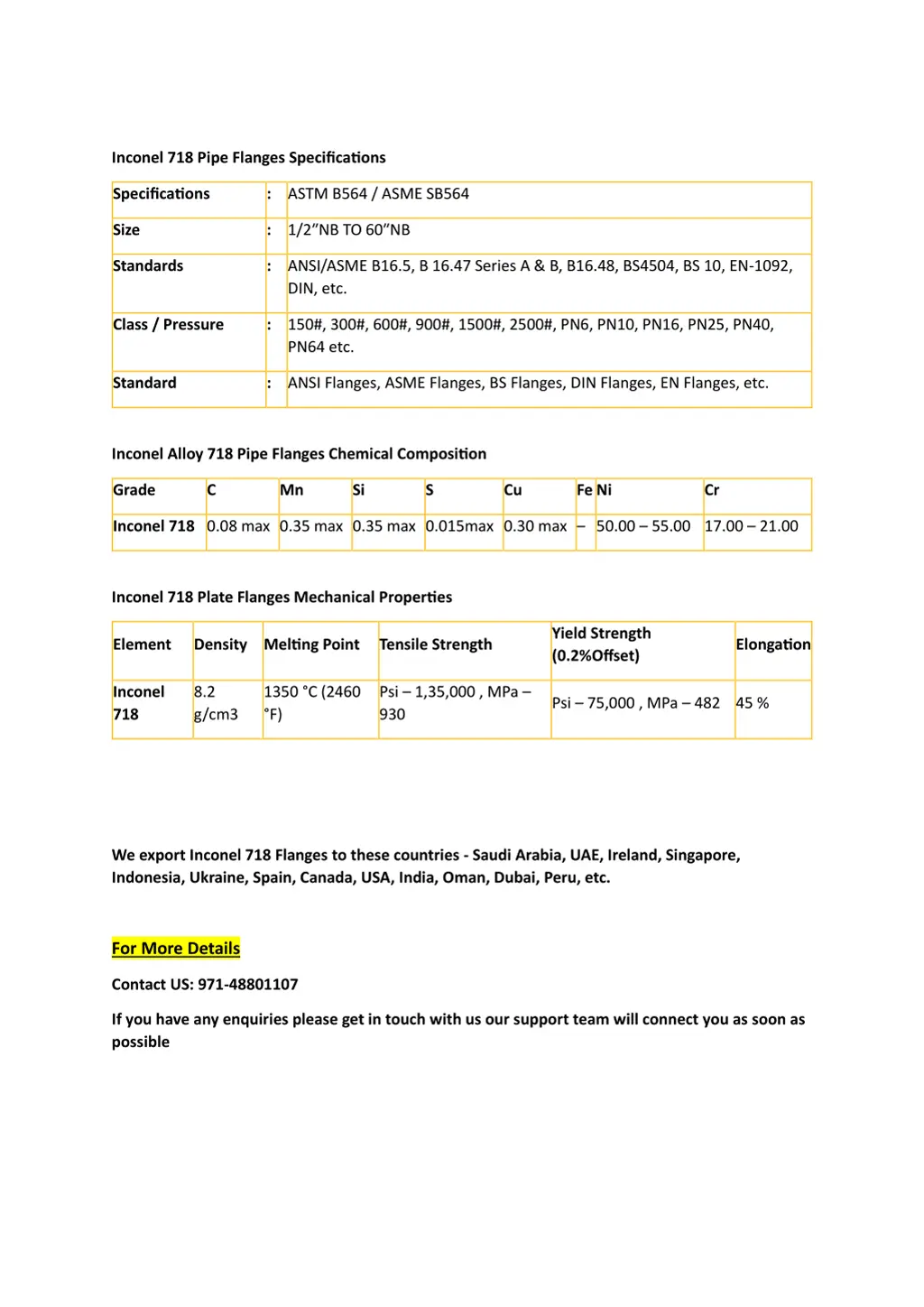 inconel 718 pipe flanges specifications