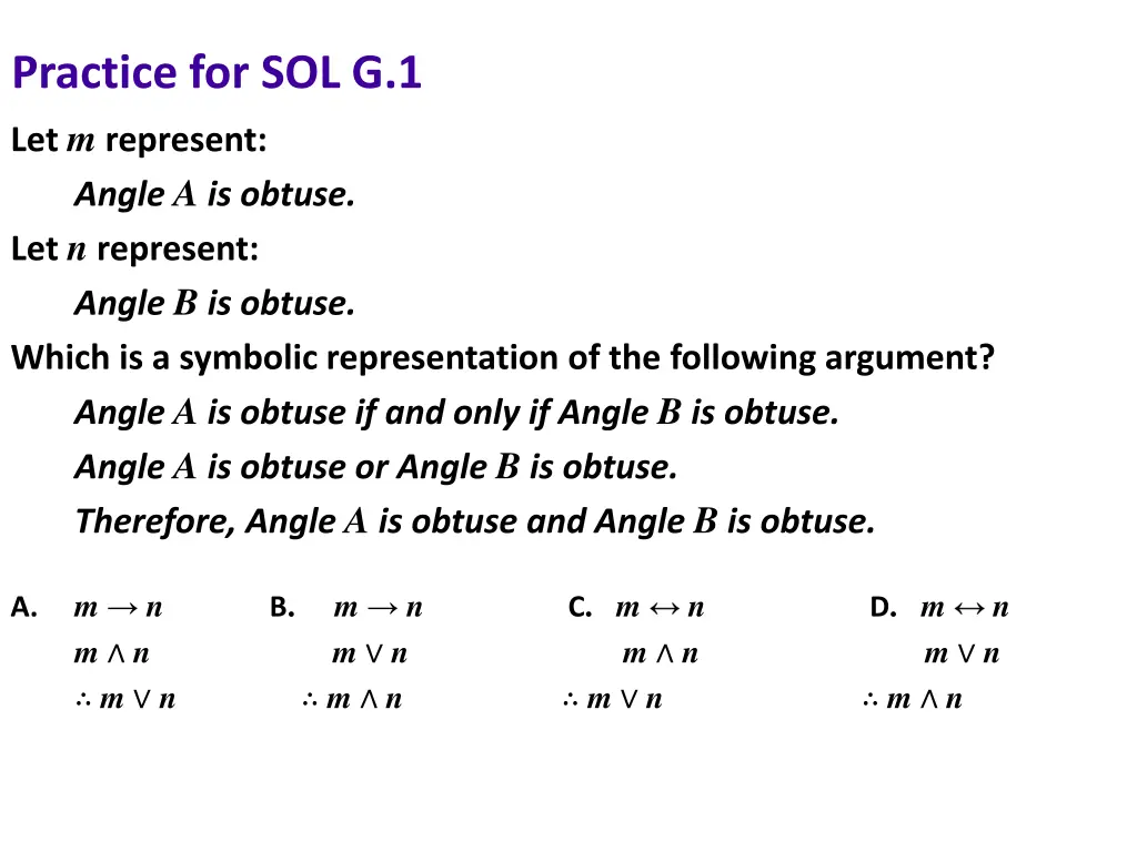 practice for sol g 1 let m represent angle