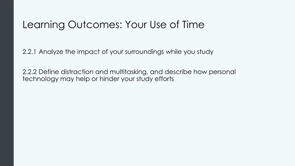 learning outcomes your use of time