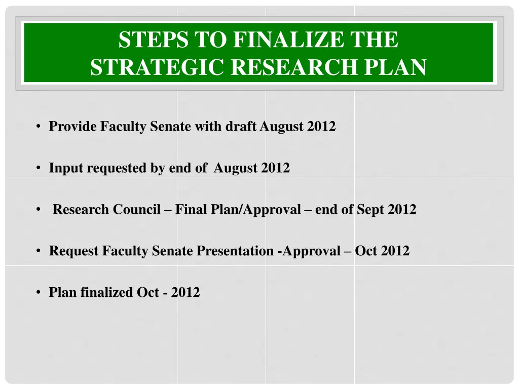 steps to finalize the strategic research plan