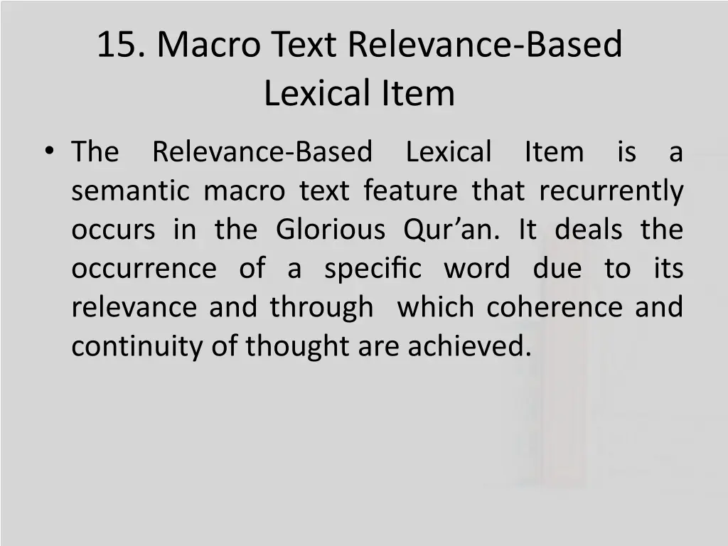 15 macro text relevance based lexical item