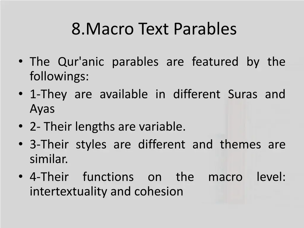 8 macro text parables