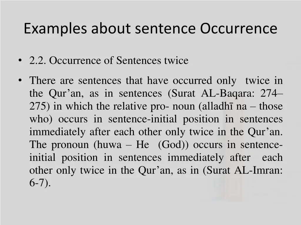 examples about sentence occurrence 1