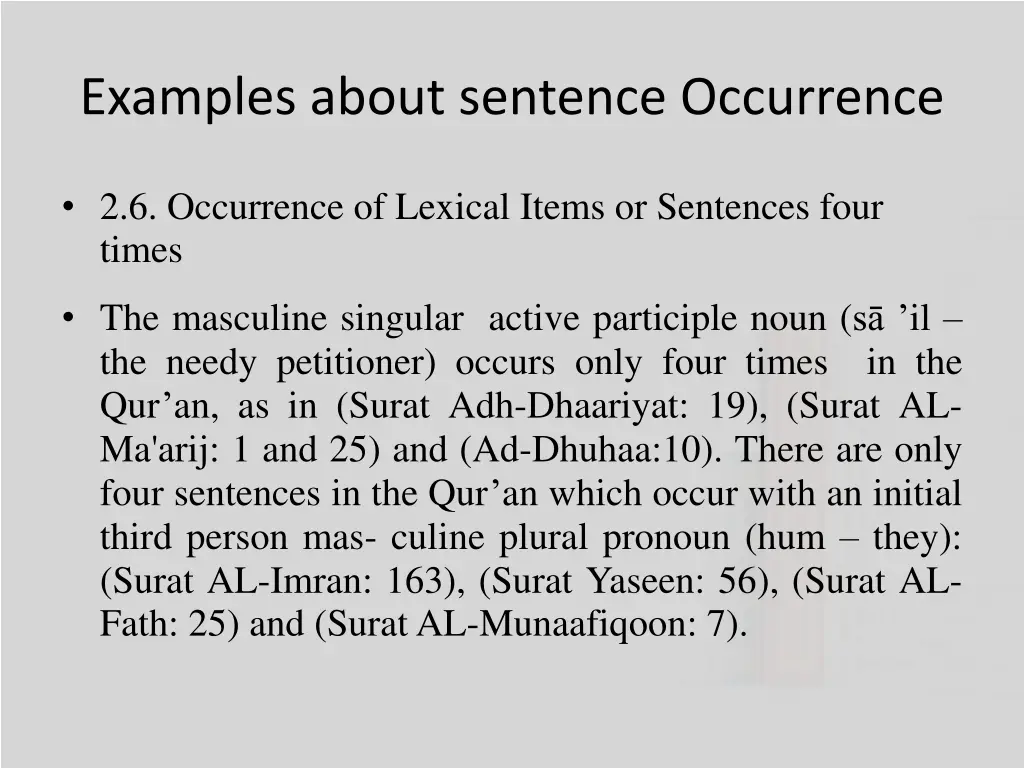 examples about sentence occurrence 5