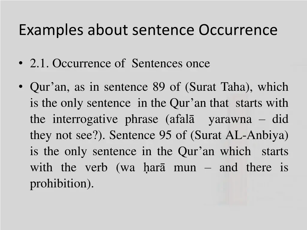 examples about sentence occurrence