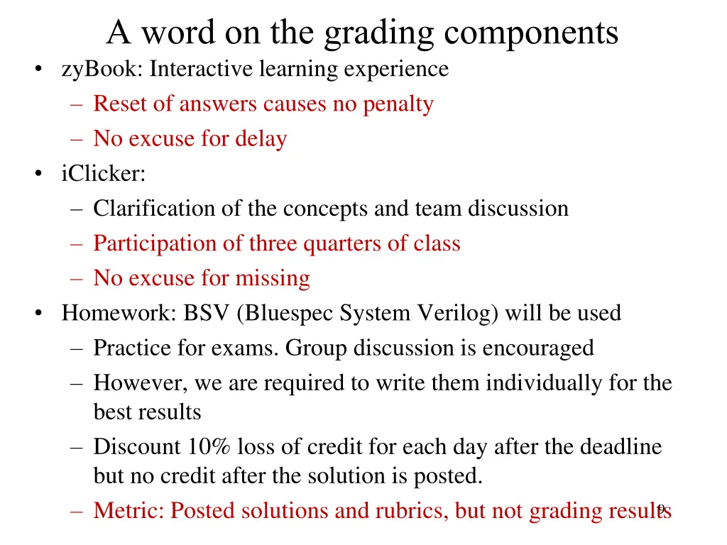 a word on the grading components zybook