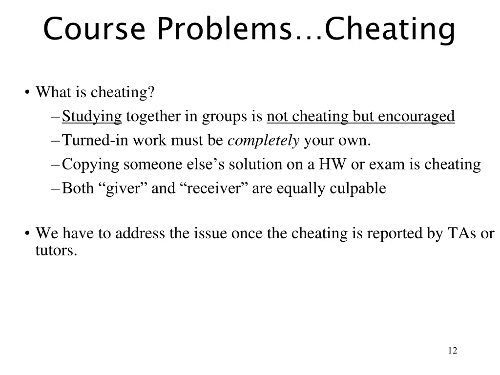 course problems cheating