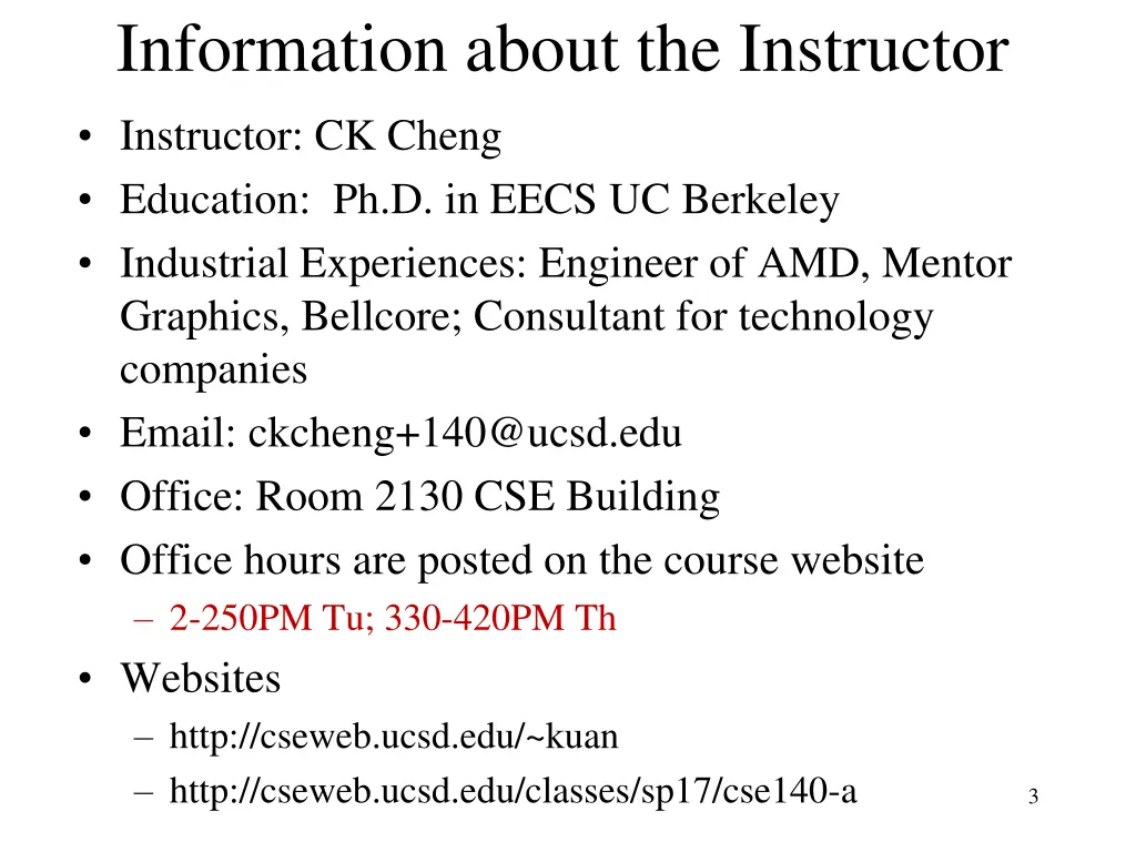 information about the instructor