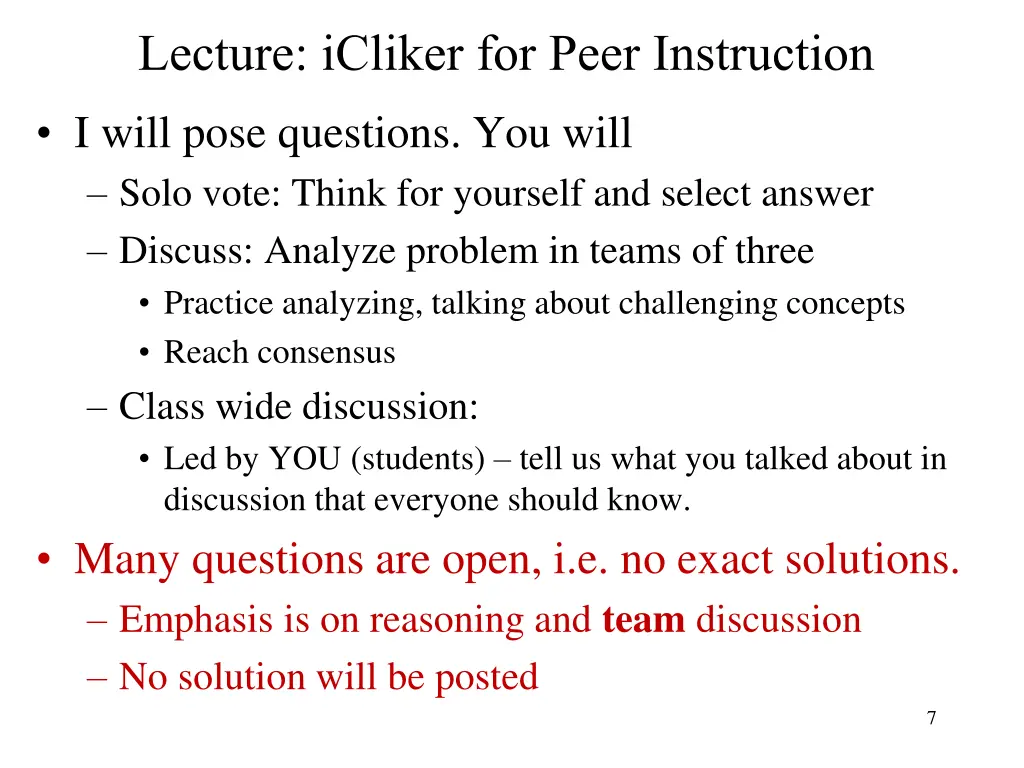 lecture icliker for peer instruction