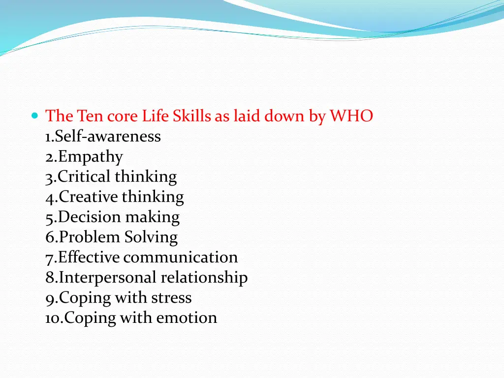 the ten core life skills as laid down