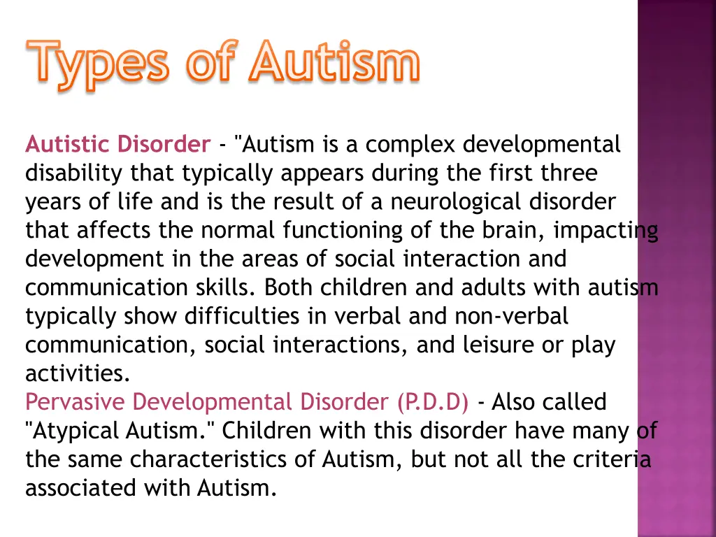 types of autism