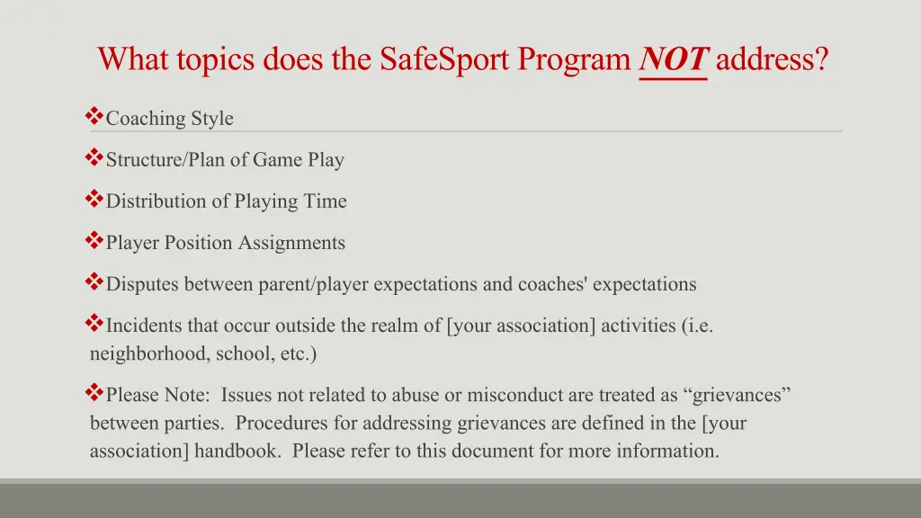 what topics does the safesport program not address