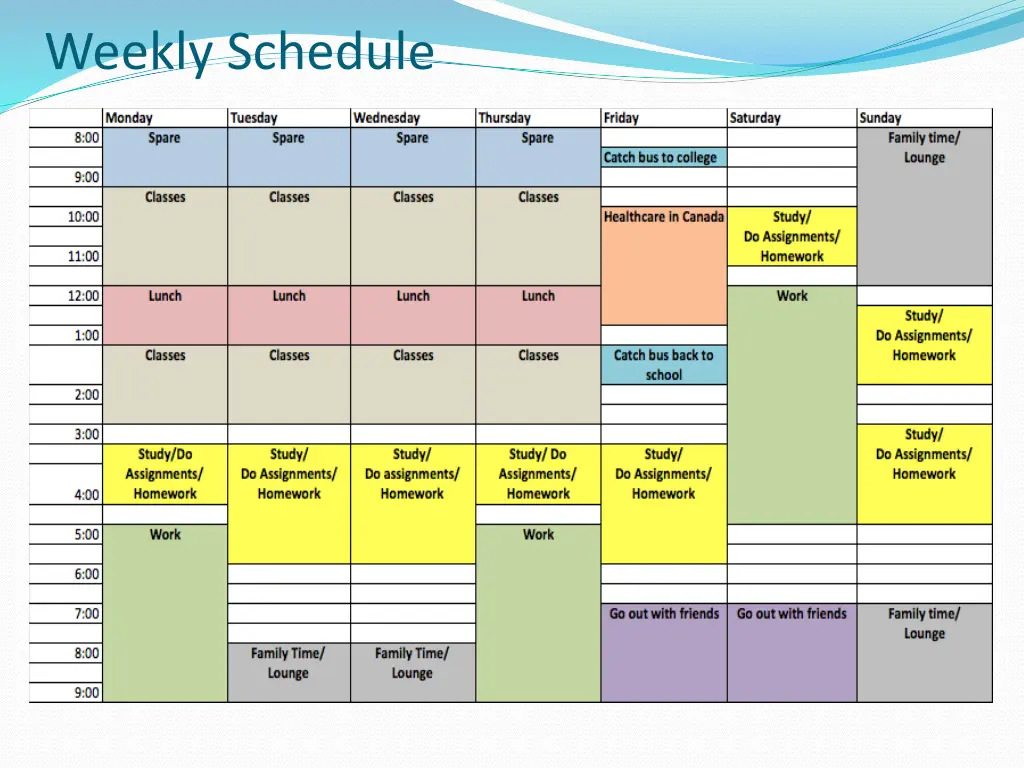 weekly schedule