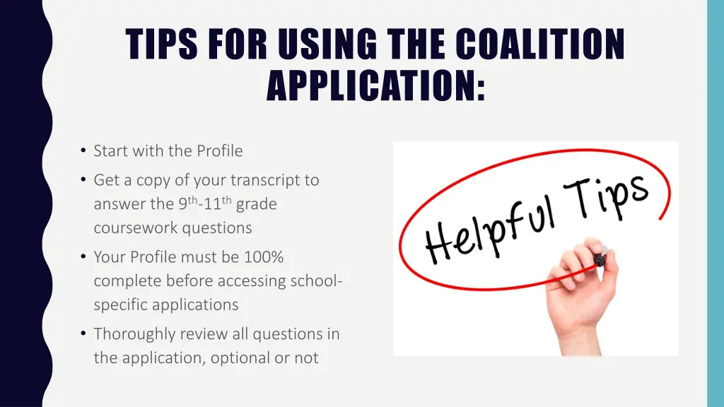 tips for using the coalition application