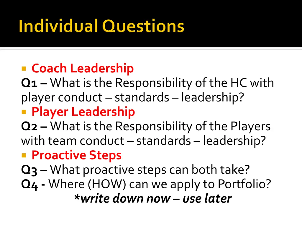 coach leadership q1 what is the responsibility