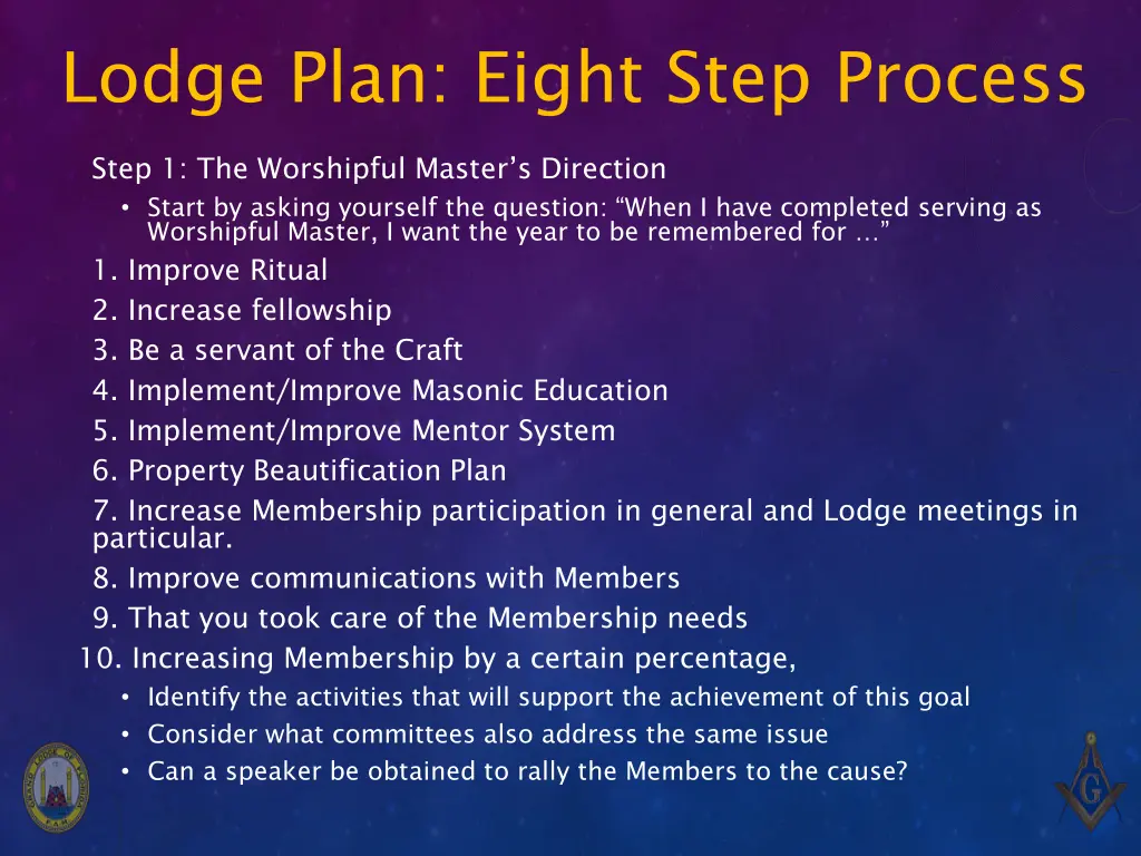 lodge plan eight step process