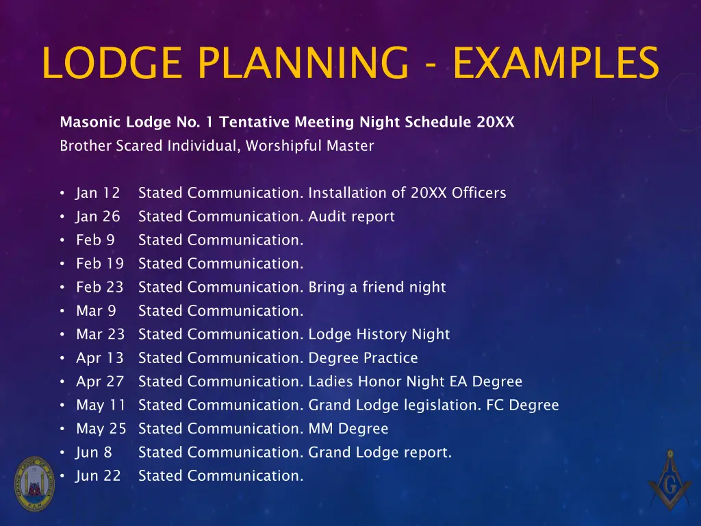 lodge planning examples