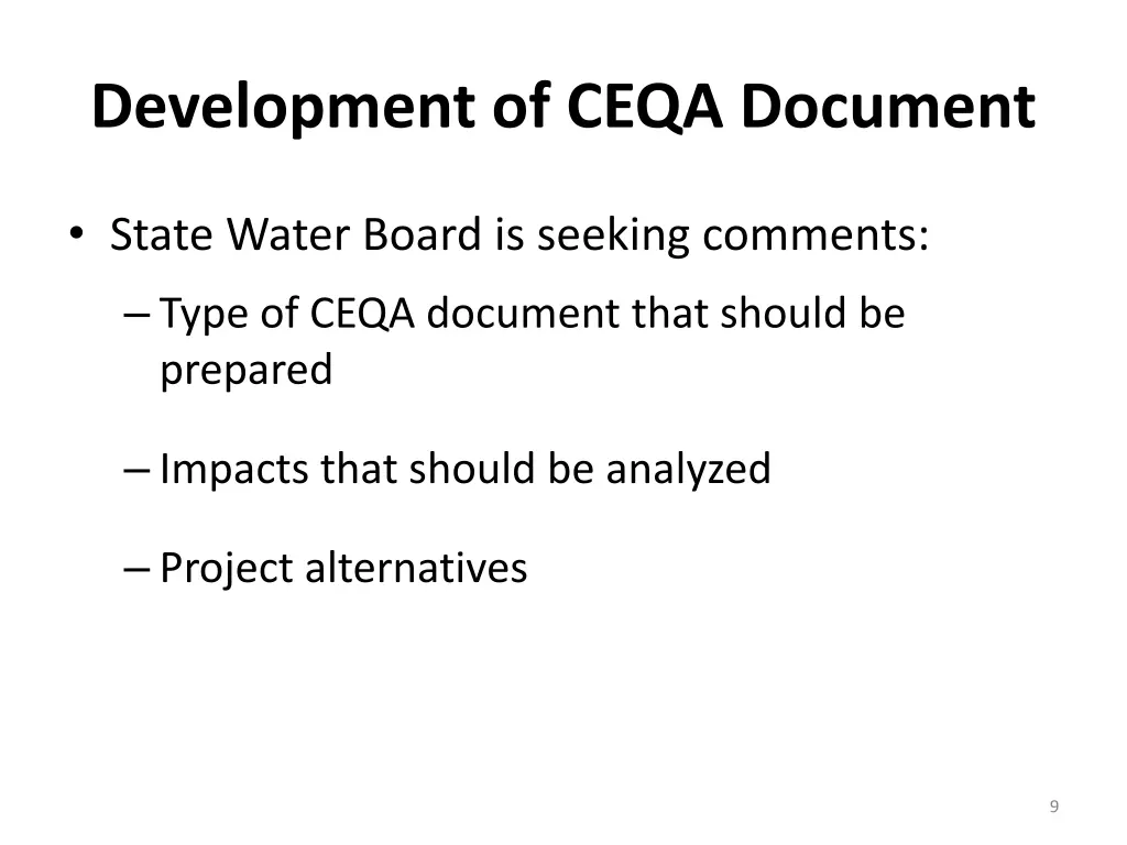 development of ceqa document