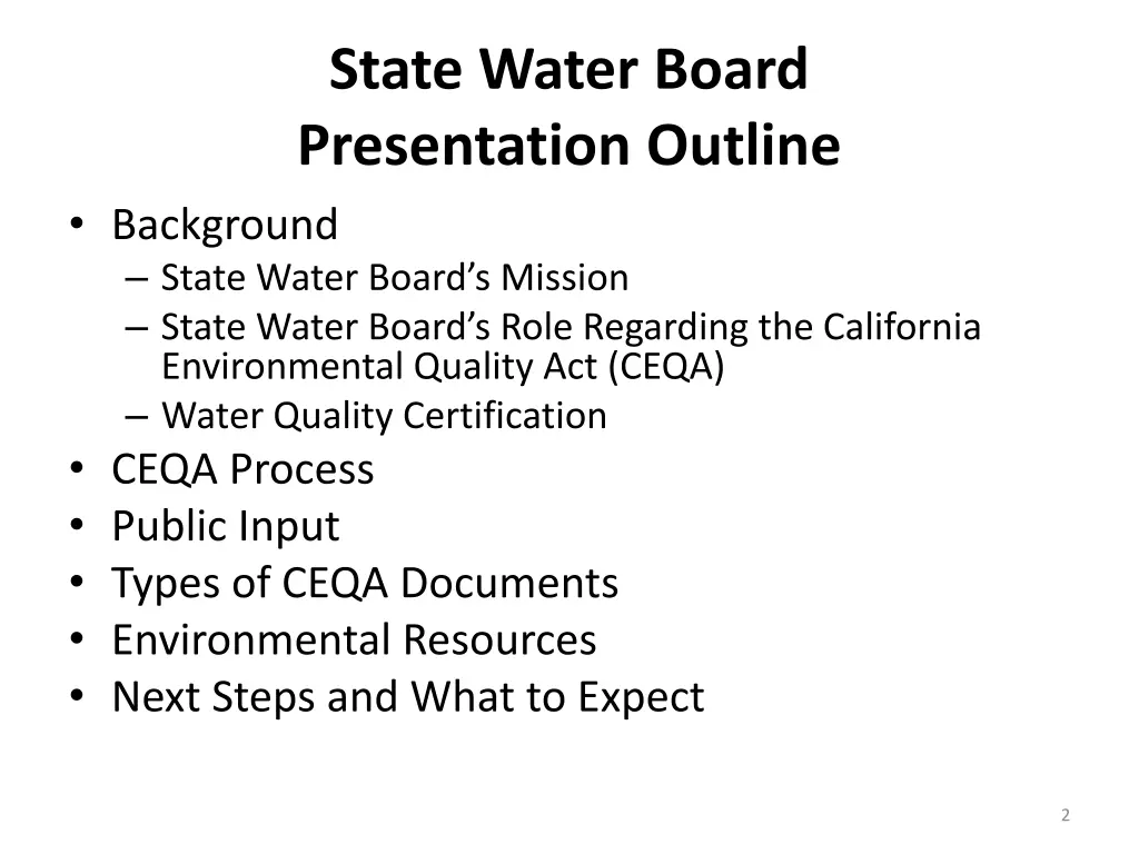 state water board presentation outline background