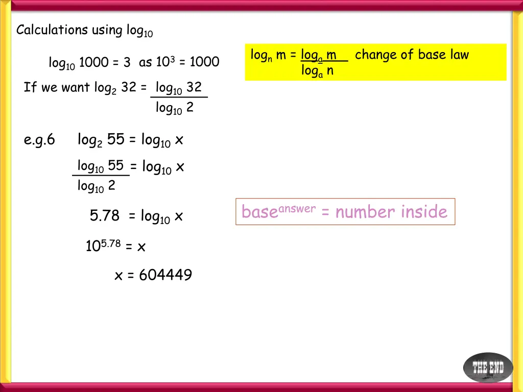 calculations using log 10