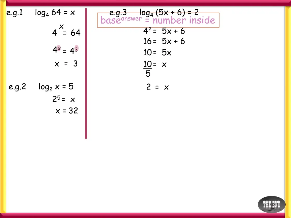 e g 1 log 4 64 x