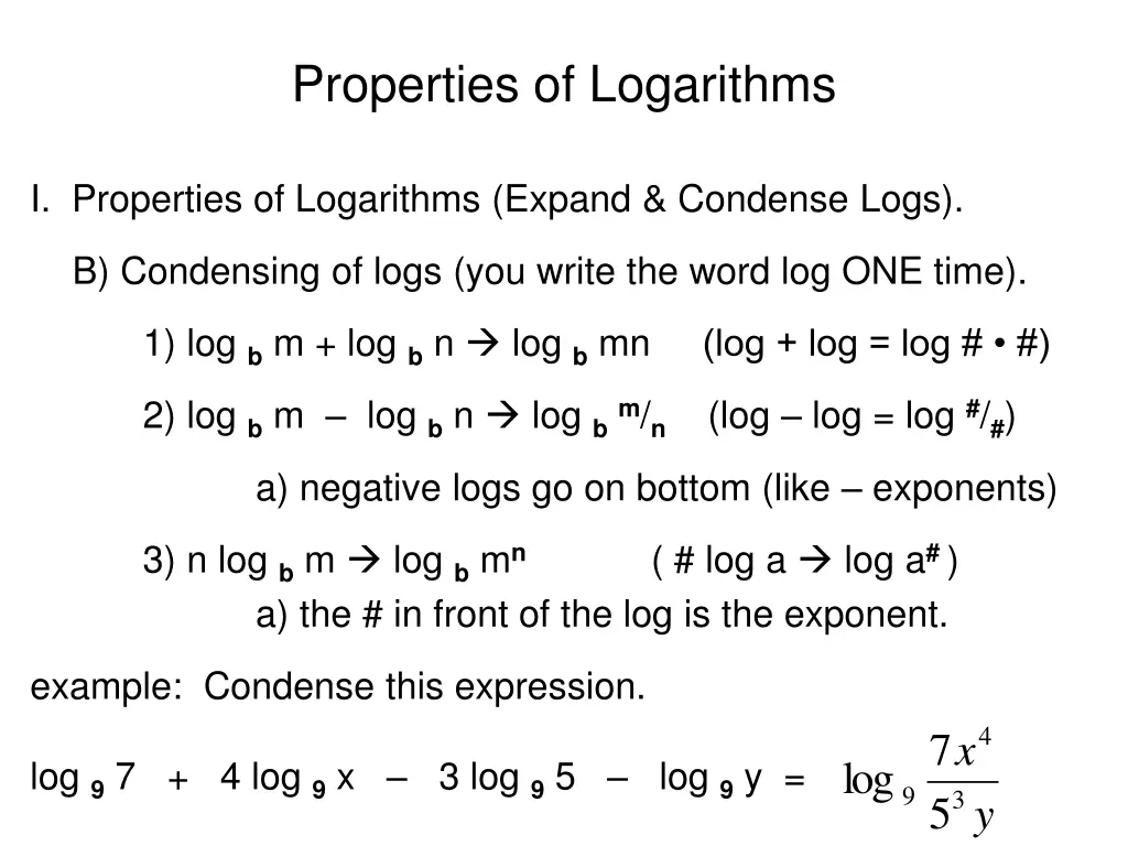 properties of logarithms 1