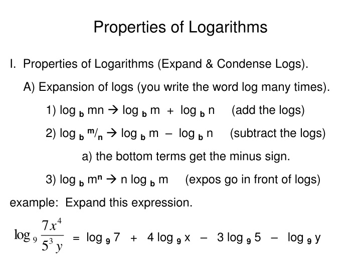 properties of logarithms