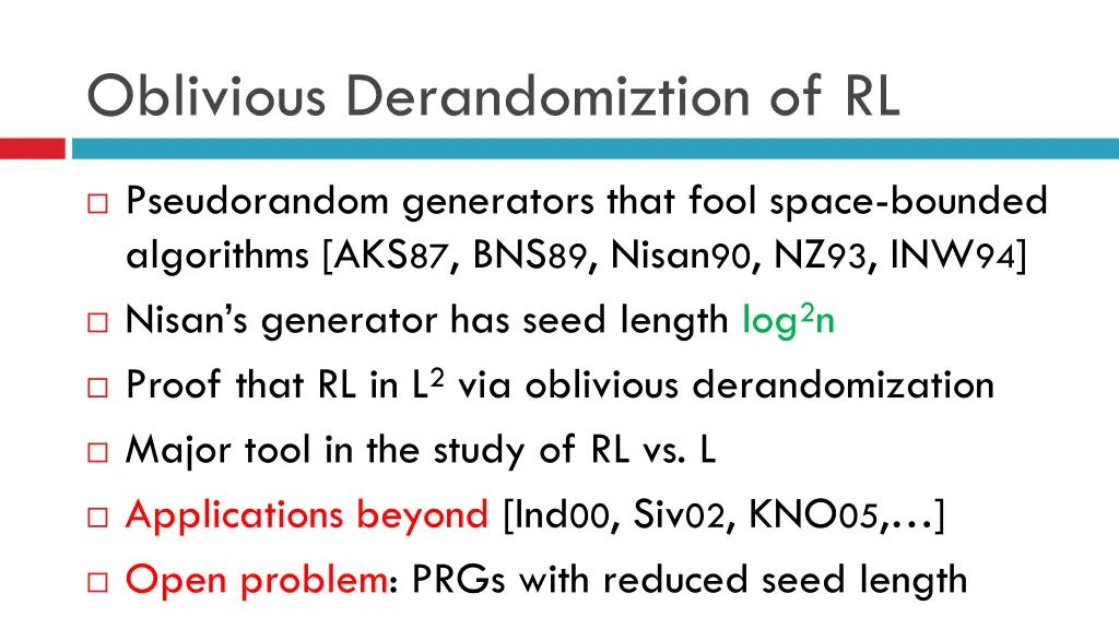 oblivious derandomiztion of rl