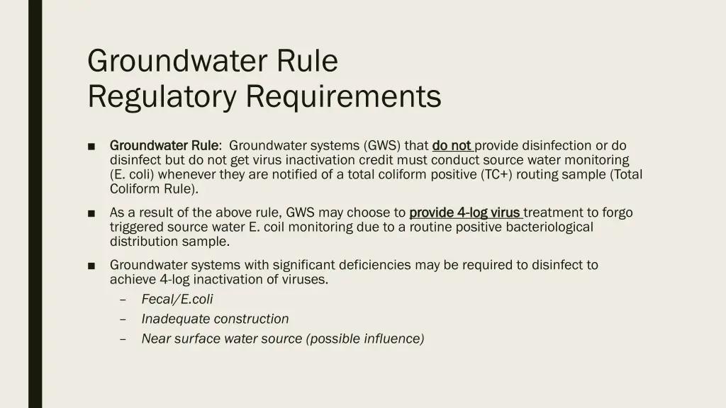 groundwater rule regulatory requirements