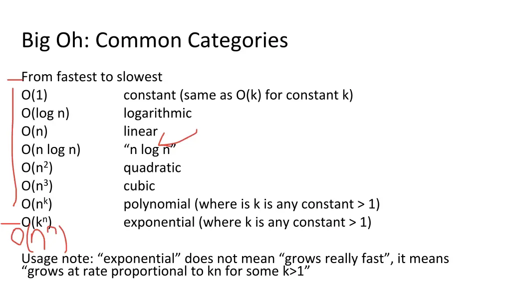 big oh common categories