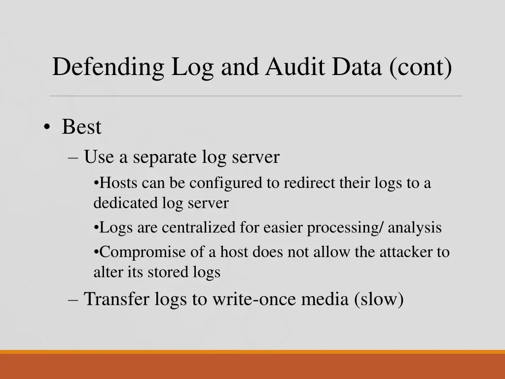 defending log and audit data cont