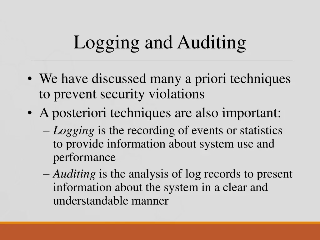 logging and auditing