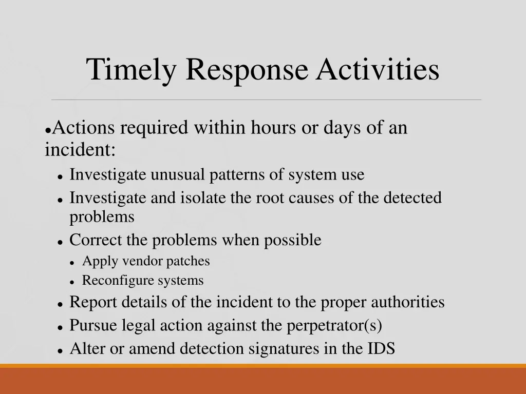 timely response activities