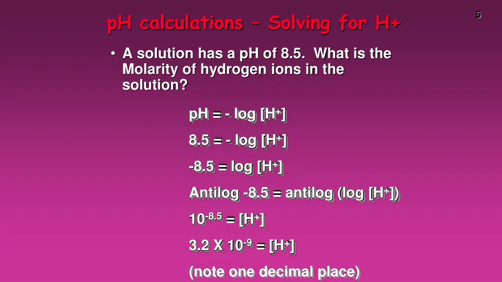 ph calculations solving for h