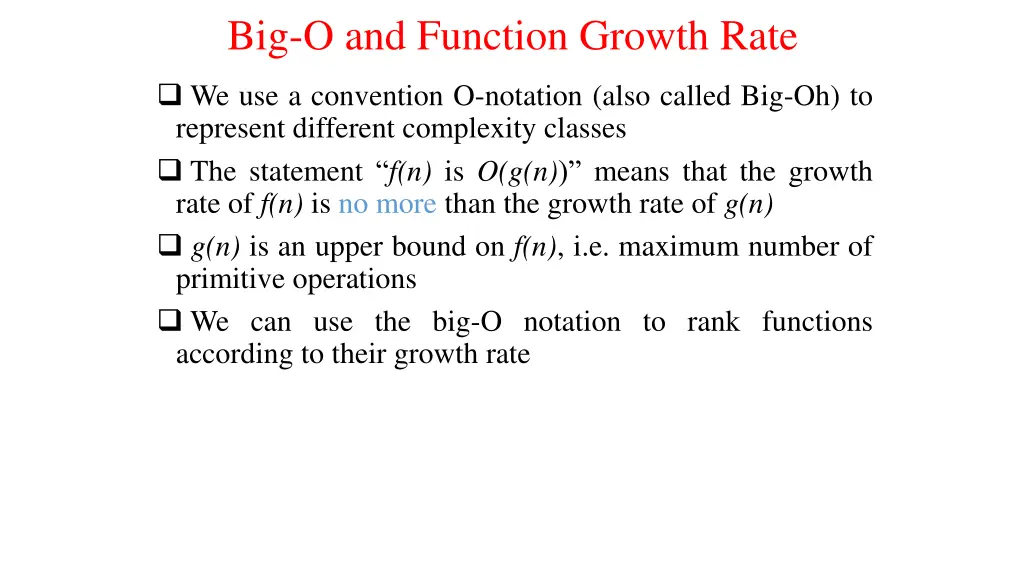 big o and function growth rate