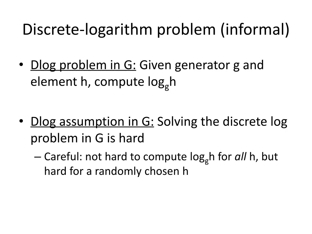 discrete logarithm problem informal