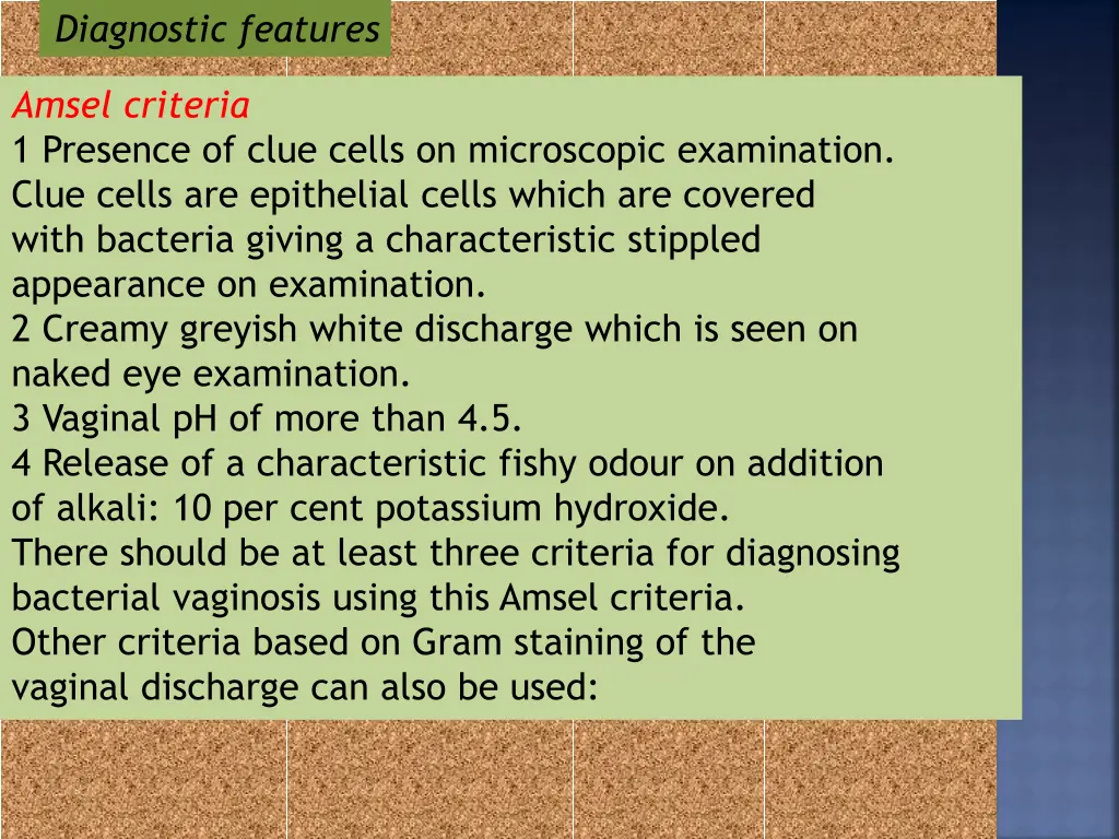 diagnostic features
