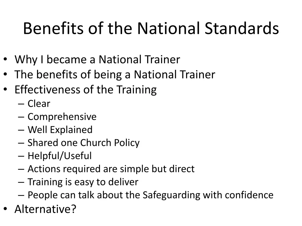 benefits of the national standards