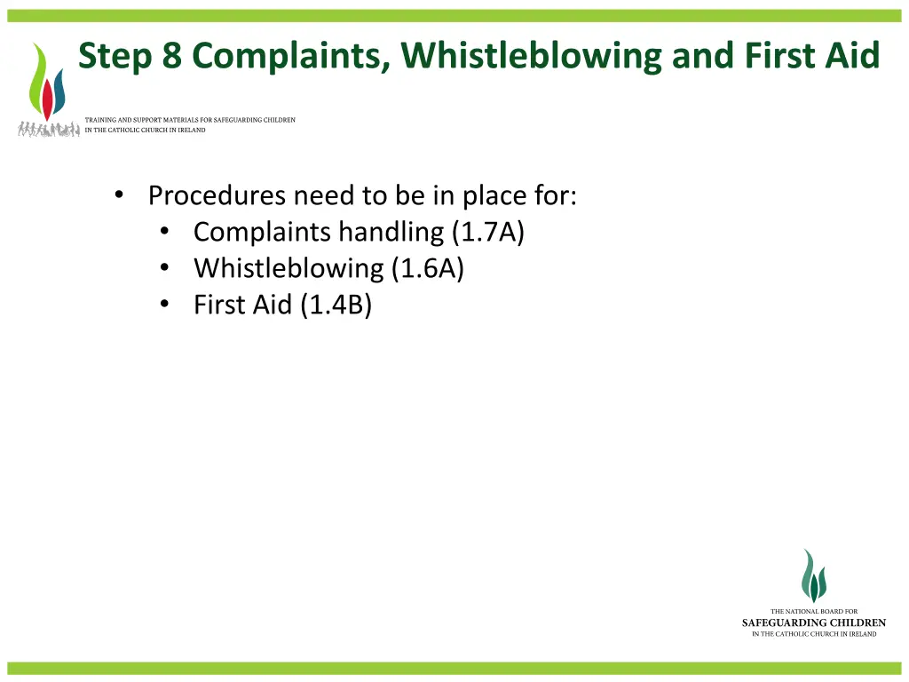 step 8 complaints whistleblowing and first aid