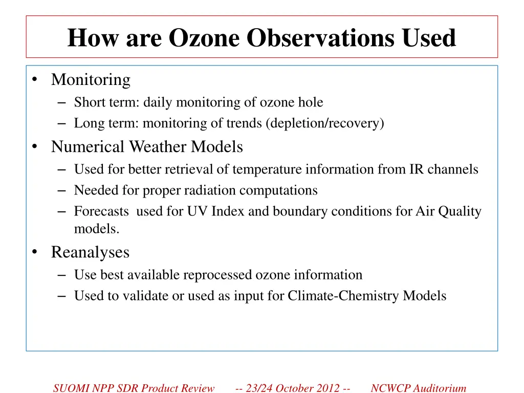 how are ozone observations used