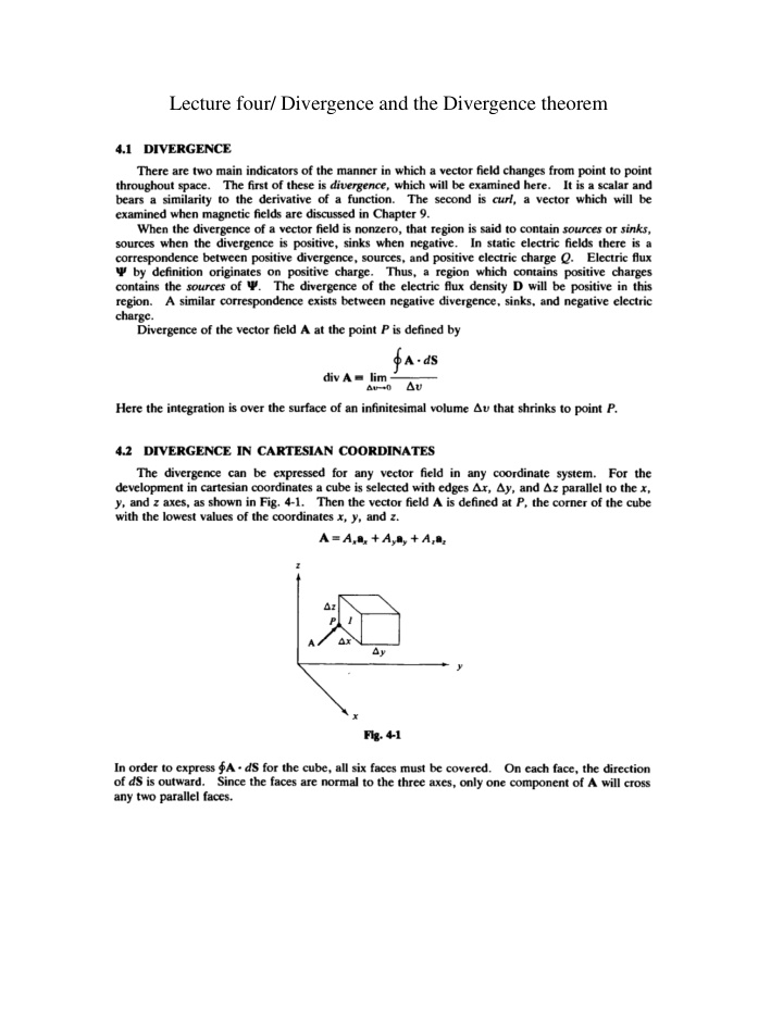 lecture four divergence and the divergence theorem