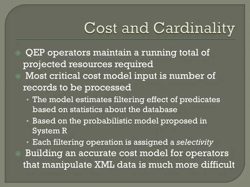 qep operators maintain a running total